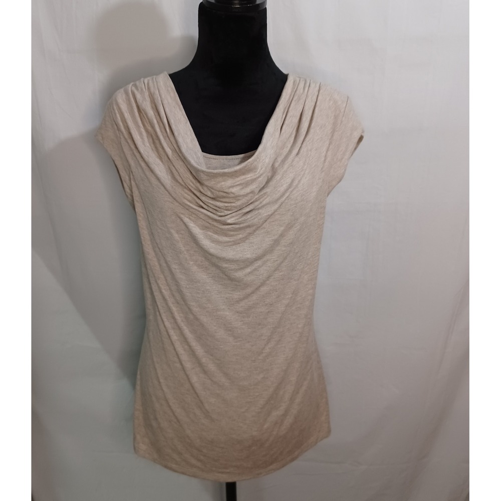 Women's Promise Studio Cream/Tan Cowl Neck Chic Blouse Size Large